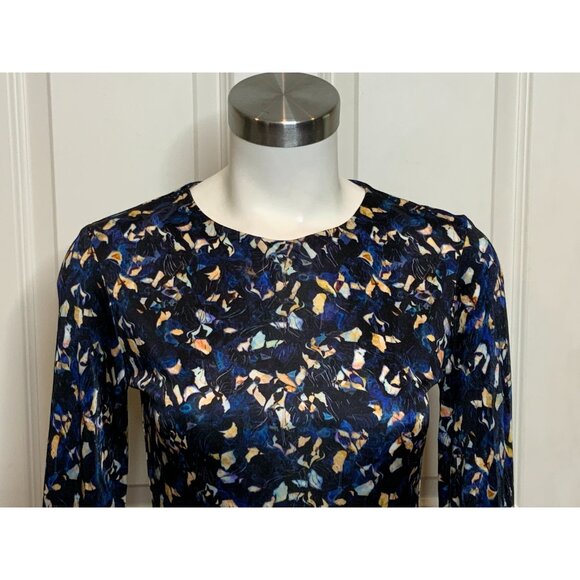 SALONI Dark Blue & Multicolor Floral Long Sleeve Sheath Mini Dress, Size 2 - Picture 2 of 10